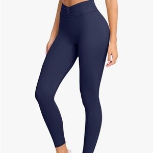 LASLULU V-High Waisted Workout Ruched Navy Leggings